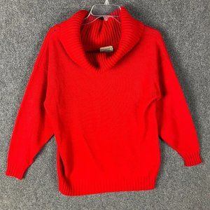 Croquet Sweater Women's Large Vintage Cowl Neck Red Knit 100% Acrylic L